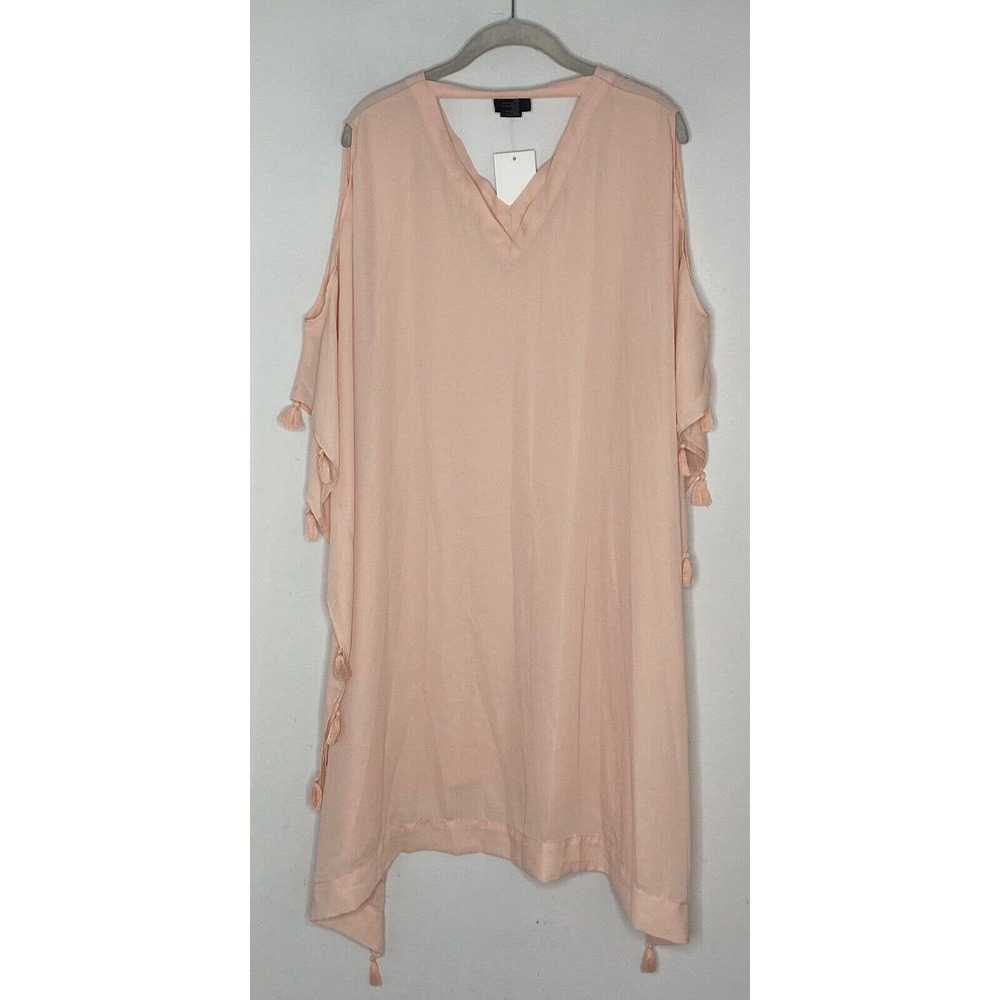 DAVID AND YOUNG Light Pink Chiffon Tassel Boho Cover Up Dress One Size New - Picture 7 of 7